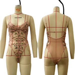 New European and American style women's tie-up water-soluble embroidered flower <b>bodysuit</b> with U-<b>shaped</b> back, see-through sexy - Product Image 5
