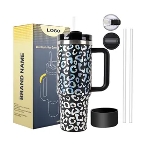 Tasse à café de voyage sous vide en acier inoxydable imprimé léopard Adventure Quencher personnalisée gobelet de 40oz avec poignée