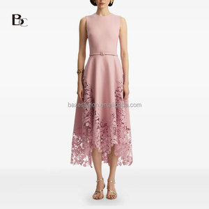 <span class=keywords><strong>Vestido</strong></span> <span class=keywords><strong>Midi</strong></span> de Lujo Premium de Alta Calidad con Encaje Floral <span class=keywords><strong>Guipur</strong></span>, Sin Mangas, Bordado, con Aberturas, Corte en A y Cintura Alta, Personalizado al por Mayor - Product Image 1