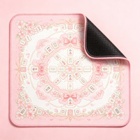 Tapis de Mahjong Lavande avec Ruban Violet, Nœud et Ornements en Cristal Doré, Tapis de Table Antidérapant en Microfibre pour 4 Joueurs