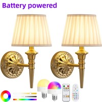 Lampe murale sans fil à LED de style américain, alimentée par batterie, avec abat-jour en tissu, idéale pour les couloirs d'hôtel, les salons et les chevets.