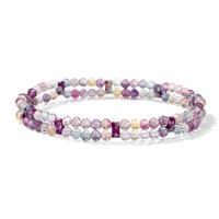 Bracelet extensible à double rangée de perles de fluorite facettée naturelle arc-en-ciel, petites perles de pierre, élastique et empilable pour femmes