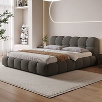 Lit de rangement rembourré crème en gros d'usine, cadre en bois de pin 150x200 180x200 pour projets de chambre personnalisés