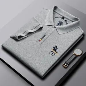 Camisa polo bordada com logotipo personalizada, camisa polo de secagem rápida e lisa, uniforme masculina de golfe