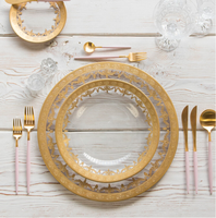 Ensemble de vaisselle de luxe en or véritable 24 carats, verre transparent en cristal, pain, dîner, pour assiette de présentation, pour la vente en gros, pour la restauration de mariage