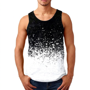 New Design Men's O-Neck Gradient Dot Print Knitted <b>Tank</b> <b>Top</b> Casual Breathable Sleeveless <b>Top</b> <b>Black</b> to White Pattern - Product Image 1