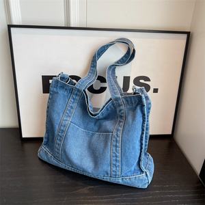 กระเป๋าช็อปปิ้งผ้ายีนส์ฟอกสีย้อนยุคสไตล์ญี่ปุ่น CT49กระเป๋าสะพายไหล่ใช้ได้จริงขนาดใหญ่<span class=keywords><strong>พิเศษ</strong></span>มีกระเป๋าหลายช่อง - Product Image 5