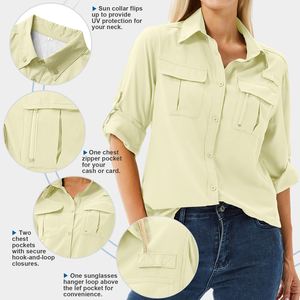 Bayan düğme yaka balıkçılık gömlek düğmeli uzun kollu UV güneş koruma UPF 50 hızlı kuru artı boyutu mavi - Product Image 4