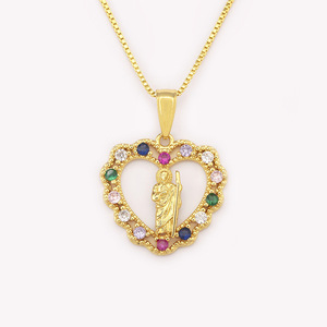 Jinyuan Colgante <span class=keywords><strong>de</strong></span> Bambú con Zirconia Colorida en Forma <span class=keywords><strong>de</strong></span> Corazón, Estilo Oro <span class=keywords><strong>Real</strong></span> <span class=keywords><strong>de</strong></span> 18K, Bañado en Cobre, Religioso, Dios <span class=keywords><strong>de</strong></span> la <span class=keywords><strong>Muerte</strong></span>, Virgen María - Product Image 5