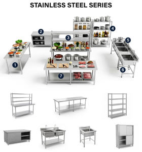 Table <span class=keywords><strong>de</strong></span> <span class=keywords><strong>travail</strong></span> complète en acier inoxydable OEM/ODM en gros, équipement <span class=keywords><strong>de</strong></span> <span class=keywords><strong>cuisine</strong></span> commerciale pour <span class=keywords><strong>cuisine</strong></span> centralisée - Product Image 1
