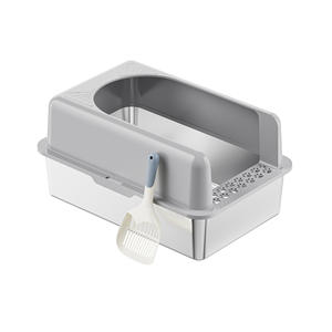 Caja de arena para gatos MSP001 de acero inoxidable, 20L, semicerrada, rectangular, fácil de limpiar, para gatos, color plateado - Product Image 2