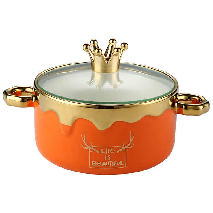 Binaural Instant Noodle Bowl Color Glazed Ceramic Bowls With Lid and Chopsticks Spoon