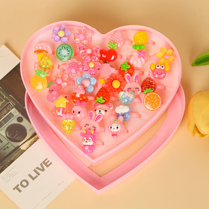 Cute Princess <b>Ring</b> Set For Girls Adjustable Plastic Jewelry <b>Cartoon</b> Design Heart Box 3-6 Years Old - Product Image 1