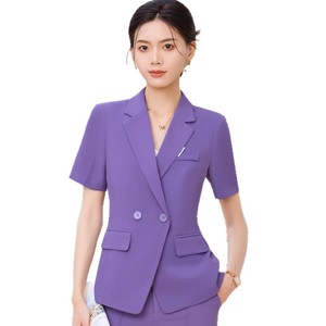 Women's Green Short Sleeve Blazer Suit <b>Set</b> Summer Breathable <b>Office</b> Lady Style Worsted Fabric - Product Image 5