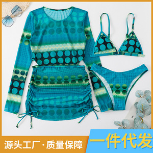 Nuevo conjunto de traje de baño de tres piezas estilo europeo y americano 2022, bikini de moda transfronterizo, protección solar, conservador - Product Image 5