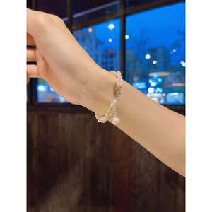 Bracelet en perles d'eau douce baroques naturelles WENCHI, tissé à la main, double couche, argent sterling S925, 30g, chaîne d'extension de 16 cm pour femmes - Product Image 1