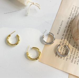 Boucles <span class=keywords><strong>d</strong></span>'oreilles créoles en Tube épais mi-épais pour femmes, bijou Simple, Chic, plaqué or, 18 carats, collection 2021 - Product Image 2