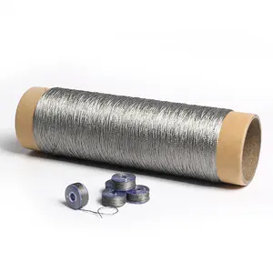 Hilo conductor fino metálico de acero inoxidable, fibra trenzada, antiradiación, gris, para coser, metálico