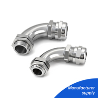 Presse-étoupe étanche en acier inoxydable SS304 à 90 degrés, tailles personnalisées M18, M20, M25, M30, M32, certifiées CE, RoHS, Reach