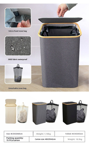 65cm Oxford Vải 300D + tre giặt Hamper với nắp và trong suốt có thể tháo rời Túi Ráp quần áo bẩn - Product Image 5