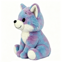 Peluche renard bleu violet tie-dye personnalisée, peluche renard dégradé pastel, peluche renard galaxie, peluche renard assis coloré
