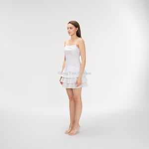Vestido de Mujer Elegante y Sexy, Diseño Personalizado de Alta Calidad, Mini Vestido Blanco con Volantes, Cierre Oculto, No Transparente - Product Image 5
