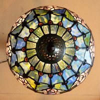 Lampe de table style européen, lampe antique Tiffany en verre teinté, 12 pouces, tulipe bleue