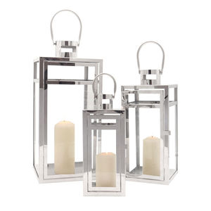 Set of <strong>3</strong> Silver Hanging <strong>Candle</strong> Lantern Stainless Steel Tempered Glass Outdoor Floor Square <strong>Candle</strong> <strong>Holder</strong> for Wedding Home Decor - Product Image 2