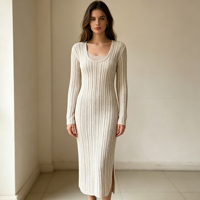 Robe longue côtelée rose fendue pour femme, qualité supérieure, personnalisable OEM & ODM, vente en gros - Alexis Midi