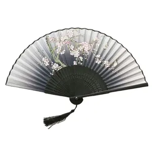 Estilo vintage de seda chinês, ventilador dobrável japonês, padrão artesanal, presente, decoração para casa, enfeites, festa, dança, presente