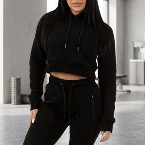 Sudadera deportiva sexy de algodón con forro polar y cuello alto para mujer, con cremallera corta, diseño jacquard y lentejuelas, ideal para yoga y gimnasio. - Product Image 3