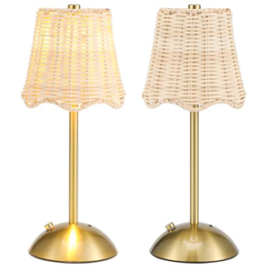 Lampe de table en tissu, lumière de table pour mariage, abat-jour en rotin personnalisé, hauteur réglable, lampes de table de restaurant, rechargeables - Product Image 1
