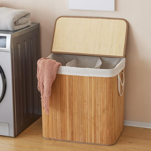 Panier à linge pliable en bambou avec poignées pour buanderie, chambre et salle de bain - Product Image 5