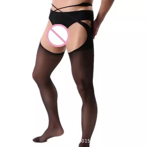 Combinaison sexy pour homme, collants transparents à entrejambe ouvert, élastiques, en spandex noir, polyester, vêtements de danse exotique, vêtements de performance - Product Image 2