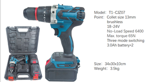 <span class=keywords><strong>Taladro</strong></span> Inalámbrico T1-CJZ07 con Motor sin Escobillas, Torque Máximo 65N, Diámetro Máximo de Perforación 13mm, Venta Directa de Fábrica - Product Image 6