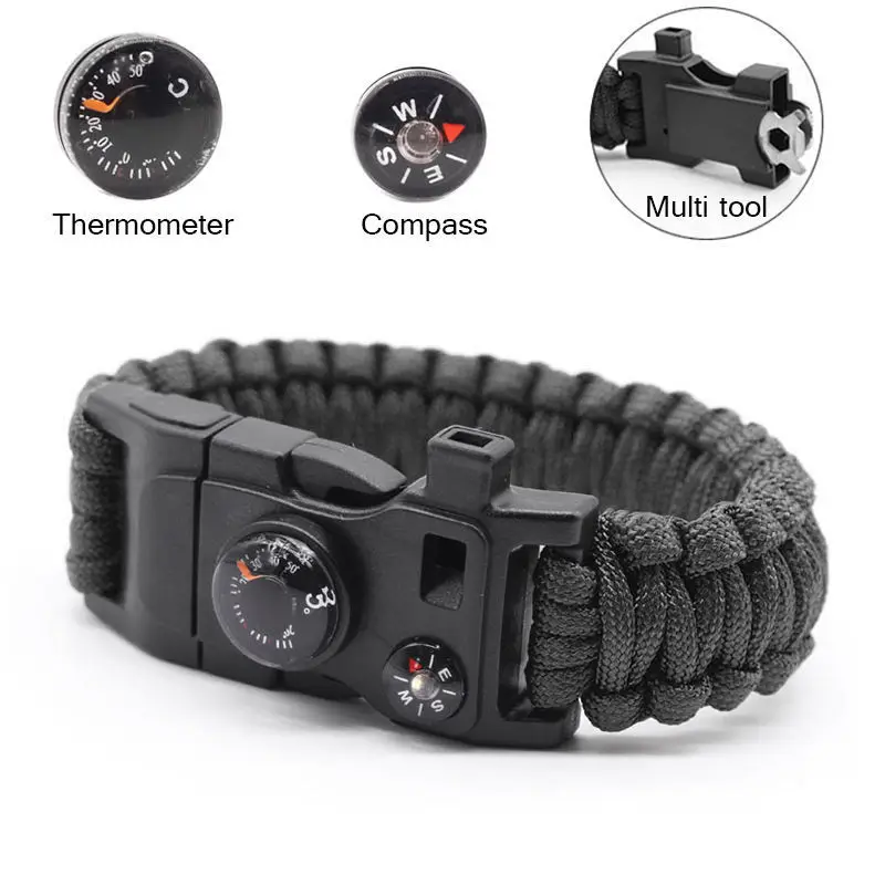 OEM Wholesale Survival 550 LBS 6 in 1 Multi functional Tactical Paracord Bracelet for Outdoor Tactical Camping