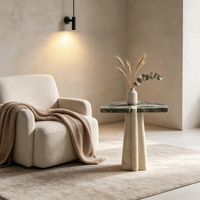 Table d'appoint demi-lune bicolore en pierre, design moderne, avec plateau en marbre et base en pierre, pour salon et chambre à coucher, mobilier de maison