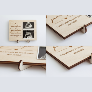 Custom Engraved Wood Ultrasound Photo Frame Pregnancy Announcement Gift Baby Reveal Display Stand Grandparent Surprise <strong>Keepsake</strong> - Product Image 3