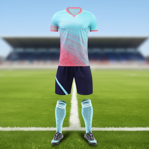 Custom <b>Light</b> Blue Pink Men's Adult Soccer Uniform Set Gradient Jersey Shorts Socks Quick Dry Breathable OEM - Product Image 2
