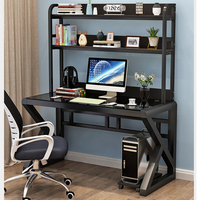 Bureau d'écriture pour la maison, moderne et minimaliste, bureau d'ordinateur en verre trempé avec étagère