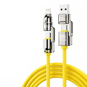 สายชาร์จแบบรวม 4-in-1 ความเร็วสูงพิเศษ 240W – ซิลิโคนเหลว + โลหะผสมสังกะสี สำหรับโทรศัพท์ iPhone iPad Android - Product Image 4