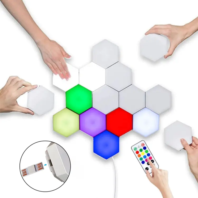 ETOP-5V RGB Hexagon Lights 6 Pack DIY Modular Night Light LED Light Wall Panels Smart App Control Hexagon Wall Lamp