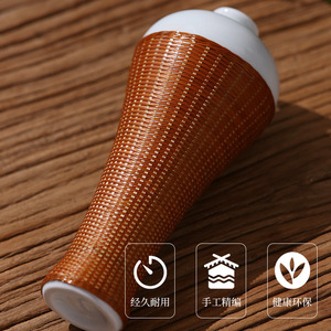 Chinese Handmade Bamboo Weaving Porcelain Vase Round Zen Style Tea Room Decorative Flower Vase For Tea Table Ornament - Product Image 3