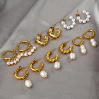 Pendientes de Aro de Lujo Toposh con Baño de Oro y Perlas de Acero Inoxidable, Joyería de Moda para Mujer, Venta al por Mayor a Granel