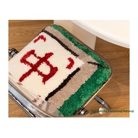 Nouveau tapis de salle de bain en velours floqué rouge style Mahjong chinois, absorbant l'eau, antidérapant, résistant à la saleté