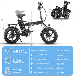 Vélo Électrique Pliant 7 Vitesses en Aluminium 16 Pouces avec Pneus Larges 4.0 pour Adultes, Batterie Lithium 48V, Porte-Bagages Arrière, Modèle AC16 Pliant - Product Image 6