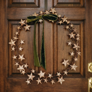 Rustic Metal Star Wreath With <b>Green</b> <b>Velvet</b> Bow Handmade Christmas Decorative Wreath Unlit Single Piece - Product Image 3