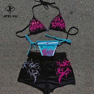 Custom logo Your Own Fashion Brand Y2k <b>Bikini</b> <b>3</b> <b>Piece</b> <b>Bikini</b> <b>Set</b> Custom Swimwear Halter Lace up <b>Bikini</b> <b>Set</b> - Product Image 1