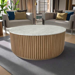 Tavolino da Caffè Moderno e Minimalista con Piano in Marmo e Base Nera Scanalata, Mobile di Lusso di Grande Successo per Soggiorno - Product Image 3