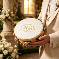 Vente en gros de mini tambourins de mariage de 4 pouces, Tamburelli Matrimonio Pandereta, cadeau pour invités de mariage, bois, logo personnalisé, cadeau de fête